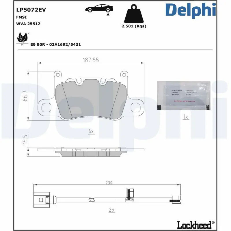 DELPHI LP5072EV Комплект тормозных колодок,