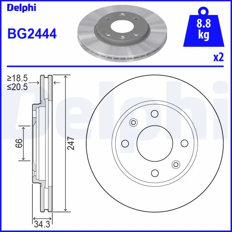 DELPHI BG2444 Диск тормозной (2 шт в уп)