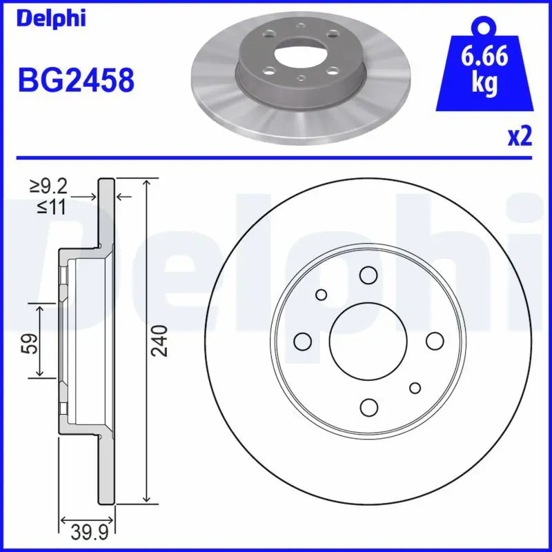 DELPHI BG2458 Тормозной диск