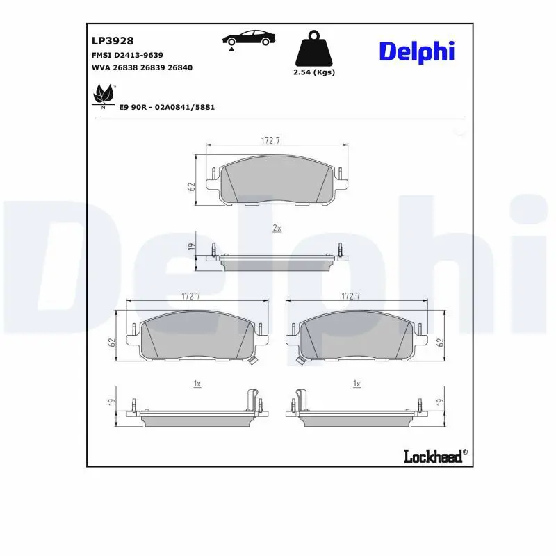 DELPHI LP3928 Комплект тормозных колодок,