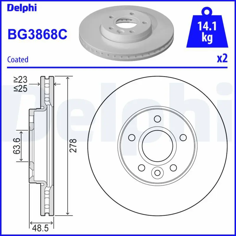 Delphi BG3868C Диски торм.FORD FOCUS II,C-MAX