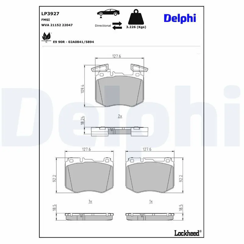 DELPHI LP3927 Комплект тормозных колодок,