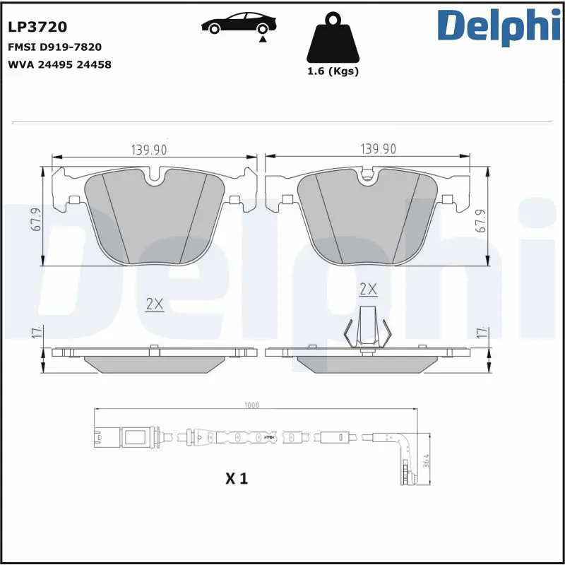 DELPHI LP3720 Комплект тормозных колодок,