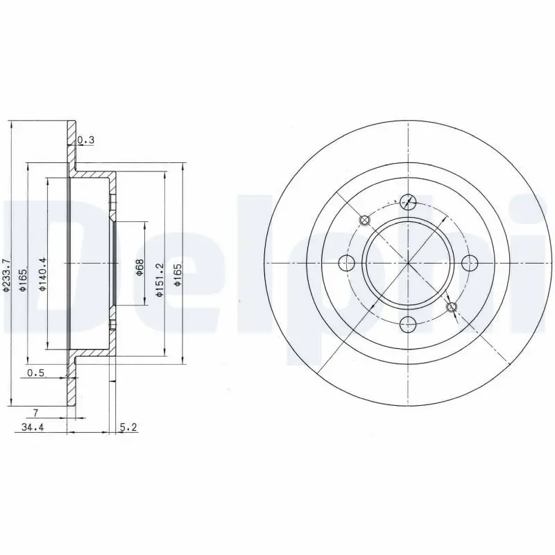 Delphi BG3126 Торм диск задн 234X7 4 отв