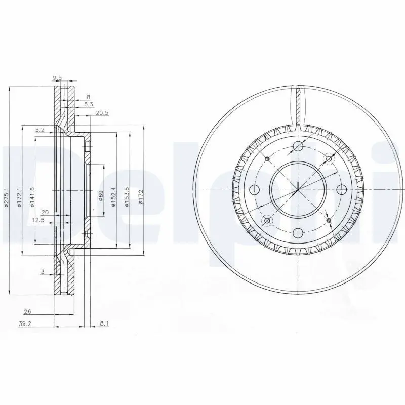 DELPHI BG4016 Тормозной диск