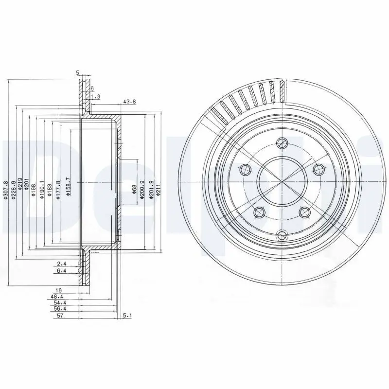Delphi BG4041 Диск тормозной задний (308х16)