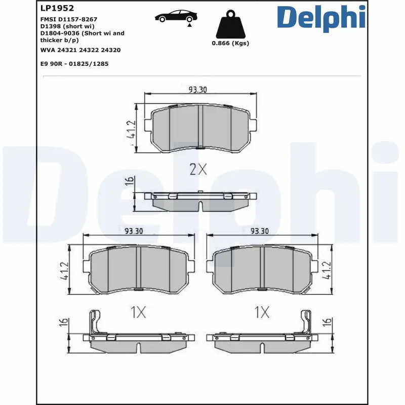 DELPHI LP1952 Колодки задние KIA CEE'D,