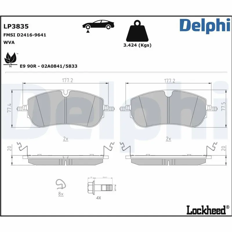 DELPHI LP3835 Комплект тормозных колодок,