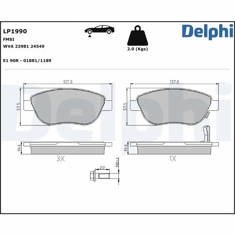 Delphi LP1990 Комплект тормозных колодок