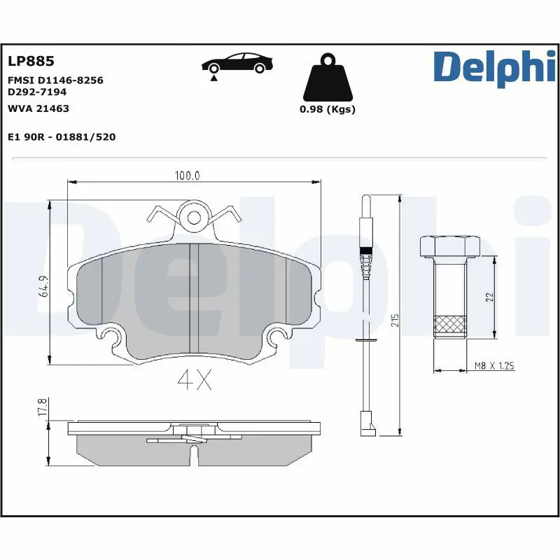 DELPHI LP885 Колодки передние RENAULT