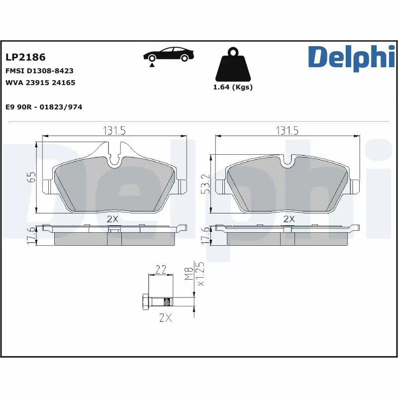 DELPHI LP2186 Комплект тормозных колодок