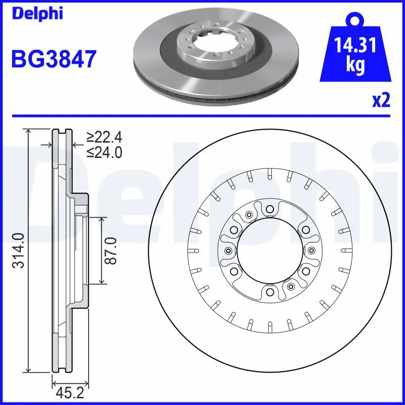 DELPHI BG3847 Тормозной диск