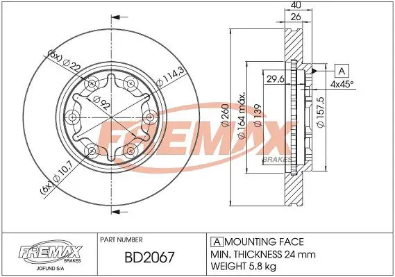 FREMAX BD2067 Тормозной диск