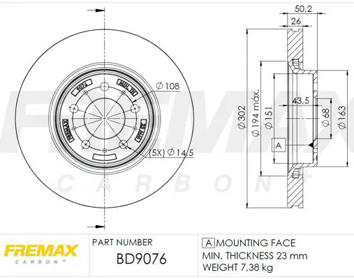 FREMAX BD9076 Тормозной диск