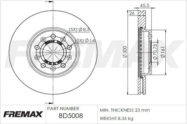 BD5008 Диск тормозной передний opel