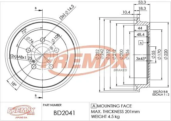 BD-2041 Тормозной барабан