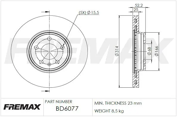 BD6077 ДИСК ТОРМОЗНОЙ VW AUDI A4