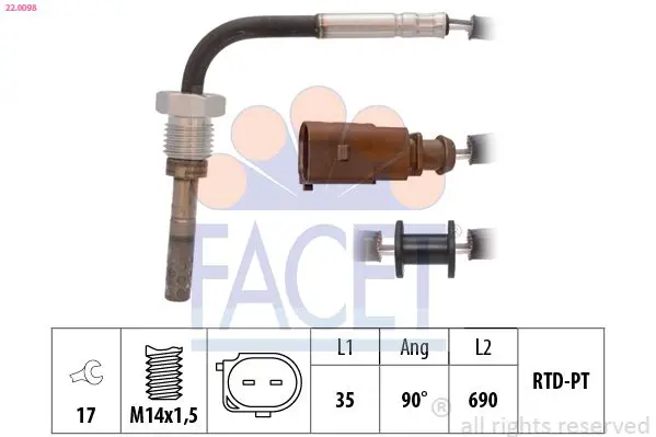 FACET 220098 Датчик, температура выхлопных