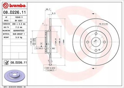 08.D226.11 brembo диск колодок . fiat 124 spider 16 - задняя