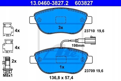 13.04603827.2 13.0460 - 3827.2 ate колодки тормозной / fiat