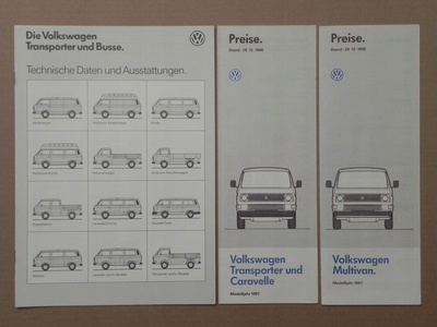 volkswagen volkswagen t3 - dane techn . cennik - 1986 r
