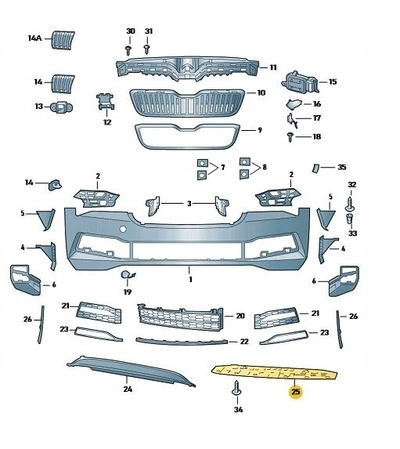 3V0807611A элемент закрывающий бампер передняя skoda superb 3fl