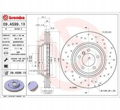 09.A599.1X brembo диск тормозной 348x30 v bmw 3