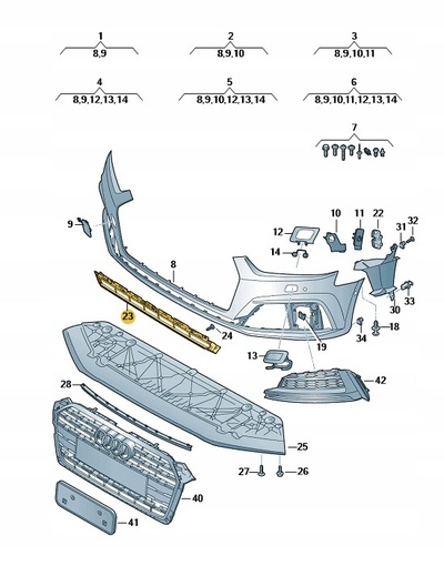 8W6807683AFUQ решётка заглушка бампер передняя центральная audi a5 b9