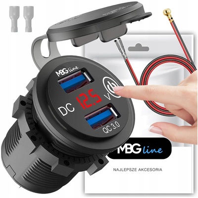 Зарядное устройство motocykl 2 usb qc3.0 вольтметр кнопка