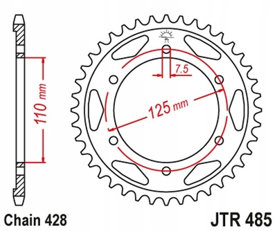 JTR485 еп зубчатая рейка задняя 485 46 gilera 125 kk / kz 06 - 89 , 125 cougar 01 łańc.428