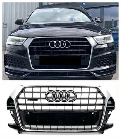 8U0853651 решетка радиатора audi q3 8u0 15 - 18 рестайлинг s - line чёрный блеск