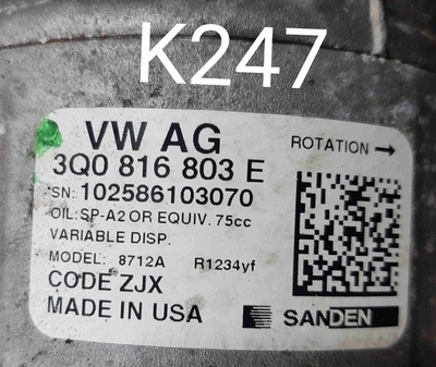 3Q0816803E Компрессор кондиционера Volkswagen Tiguan II рестайлинг (2020—2023) 2021
