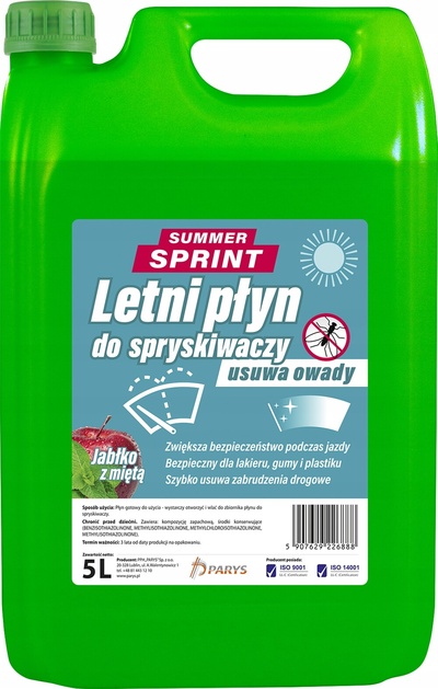 Жидкость летний для стеклоомыватели parys summer спринт jabłko с miętą 5 л
