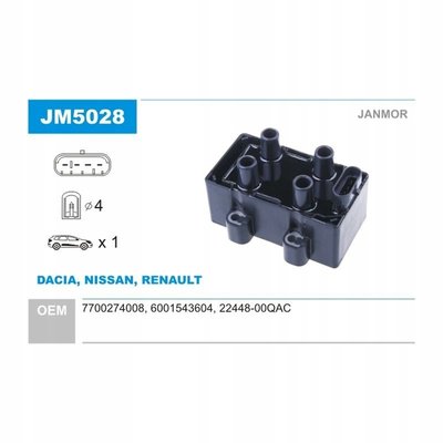 JM5028 катушка зажигания janmor renault: twingo c06 , cn0